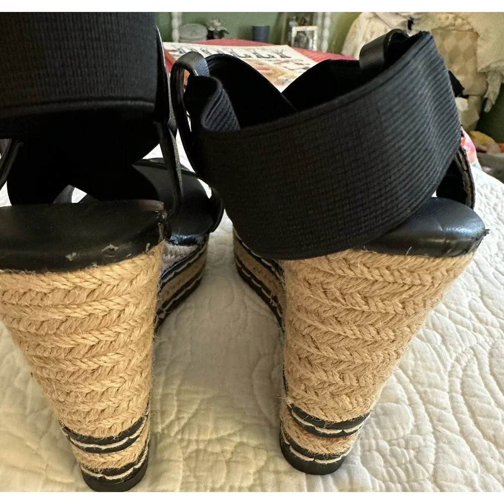 Charles by‎ Charles David Black Espadrille Wedge Sandals CC008 Elastic Straps 6M